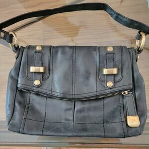 B Makowsky Leather Crossbody bag with Gold Hardware Charcoal